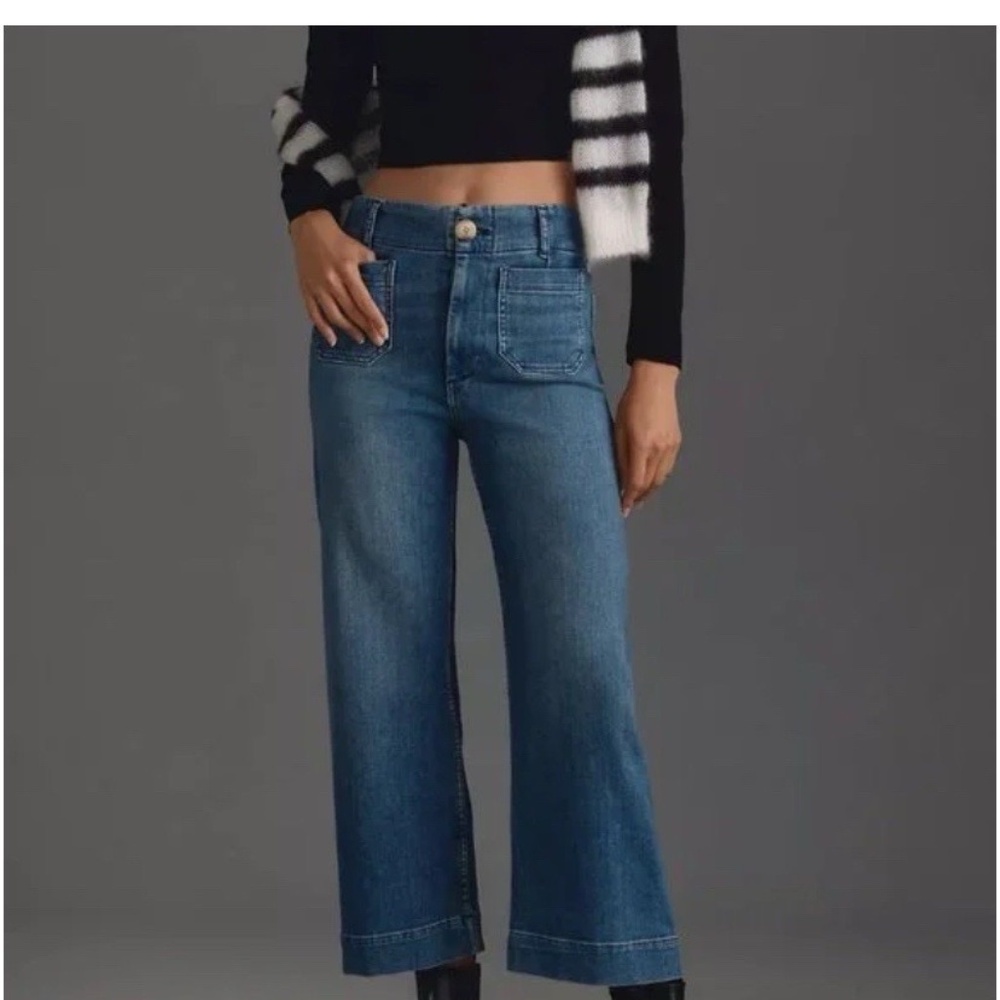 Anthropologie Maeve The Colette Cropped Wide Leg Denim Pants Medium Blue Size 25